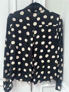 Women's Black Button-Down Shirt with Beige Polka Dots